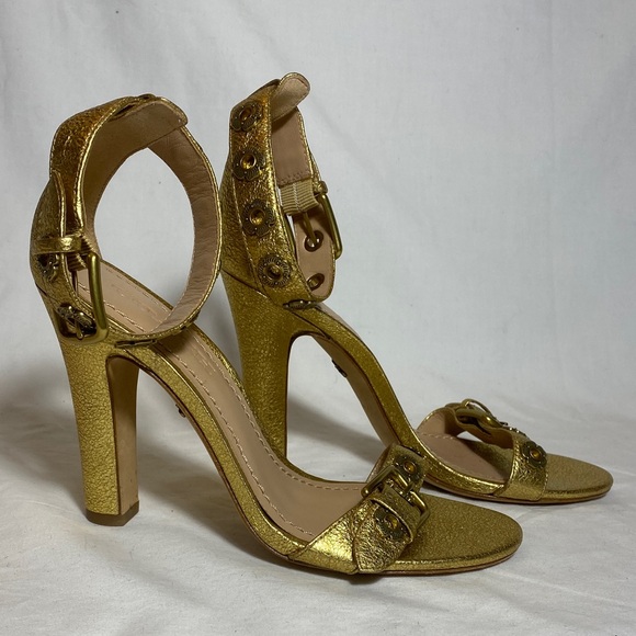 Coach Gold Elizabeth Heels with Tea Rose Eyelets and Ankle Strap Women 6 - Picture 3 of 11